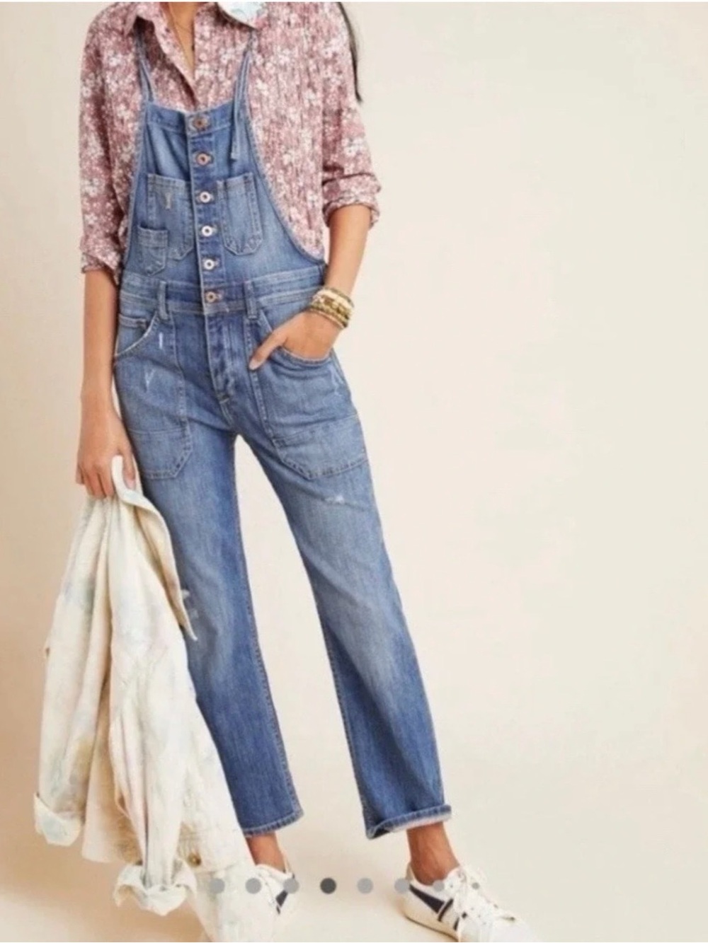 Pilcro Distressed Denim Jumpsuit - Blue